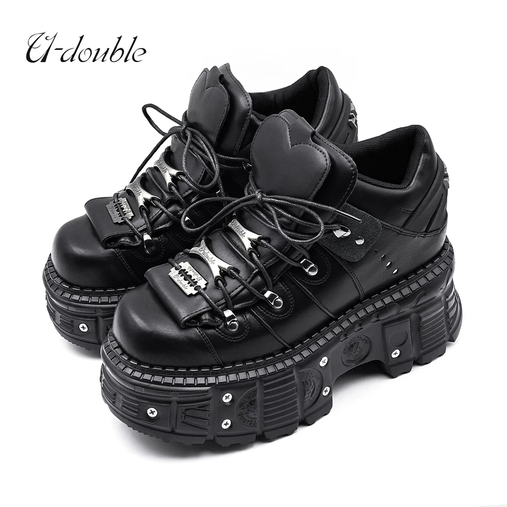 2025 New Punk Style Women Shoes Lace-up Heel Height 6CM Platform Shoes Woman Gothic Ankle Rock Boots Metal Decor Woman Sneakers - Image 2