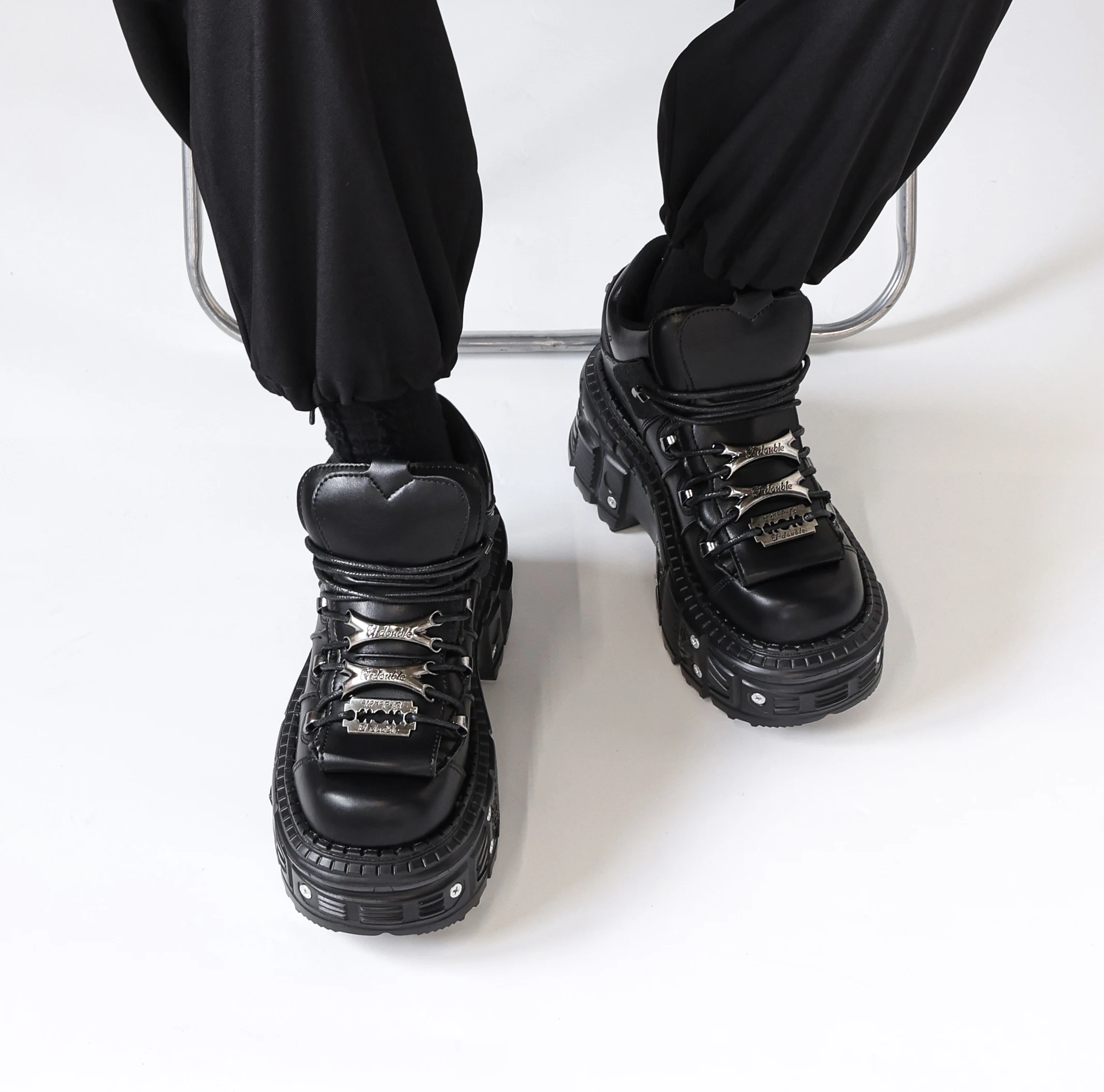 2025 New Punk Style Women Shoes Lace-up Heel Height 6CM Platform Shoes Woman Gothic Ankle Rock Boots Metal Decor Woman Sneakers - Image 6