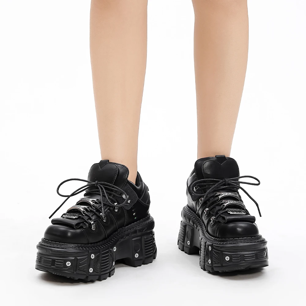 2025 New Punk Style Women Shoes Lace-up Heel Height 6CM Platform Shoes Woman Gothic Ankle Rock Boots Metal Decor Woman Sneakers - Image 4